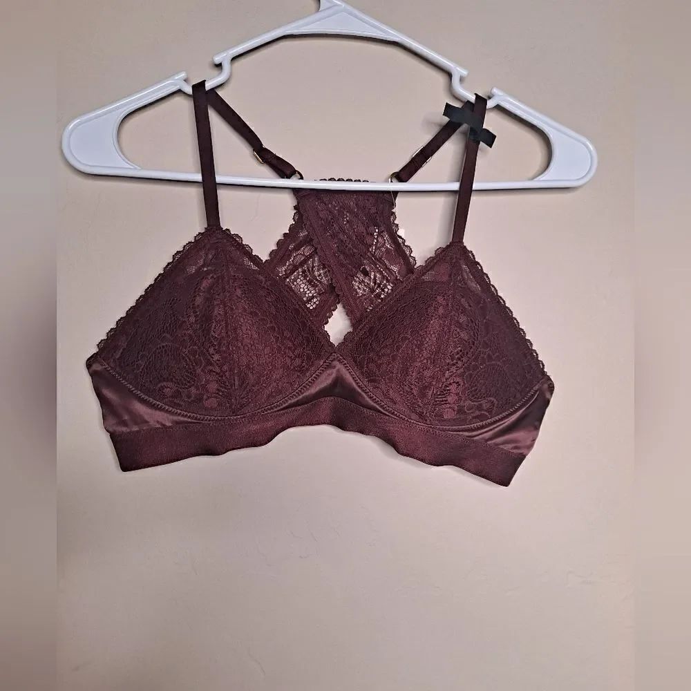NWT Aerie Real Power Wireless Push Up Paisley Lace Bra Royal Berry Balconette